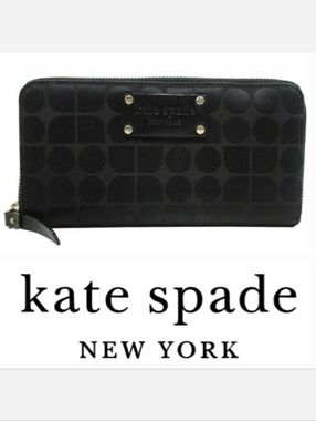 Kate Spade Thompson Street NEDA Zip Around Wallet Black Spade Canvas Print